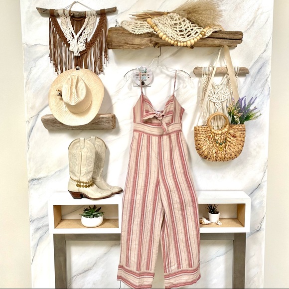 Anthropologie Pants - Anthropologie J.O.A Lisanna BOHO Tie-Front LINEN Jumpsuit w tapestry texture